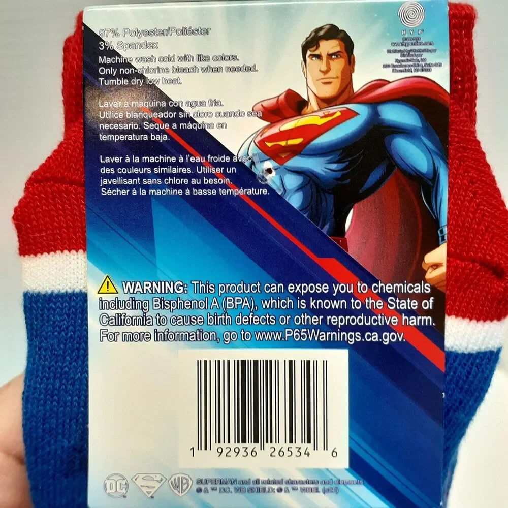 DC Superman Socks Movie Cartoon Comic 2 Pair Adult Men Crew Size 6-12 NWT